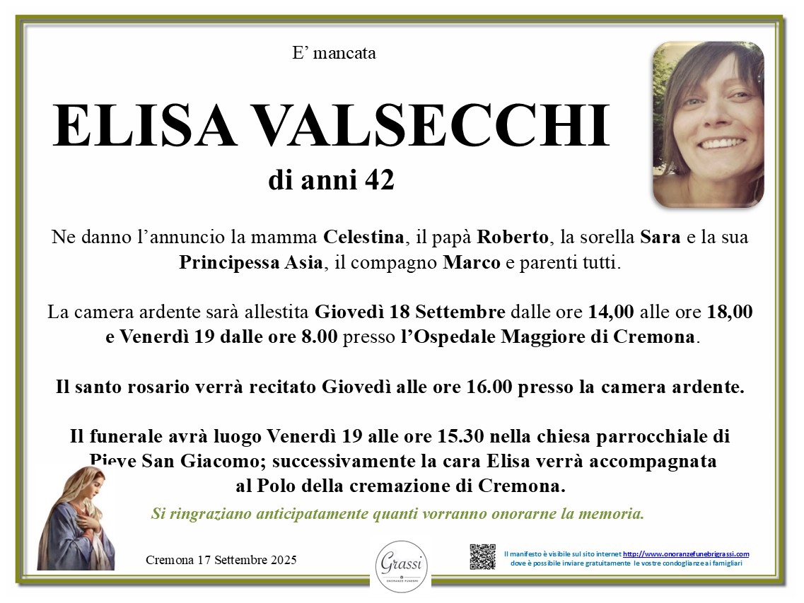 Necrologio di ELISA VALSECCHI
