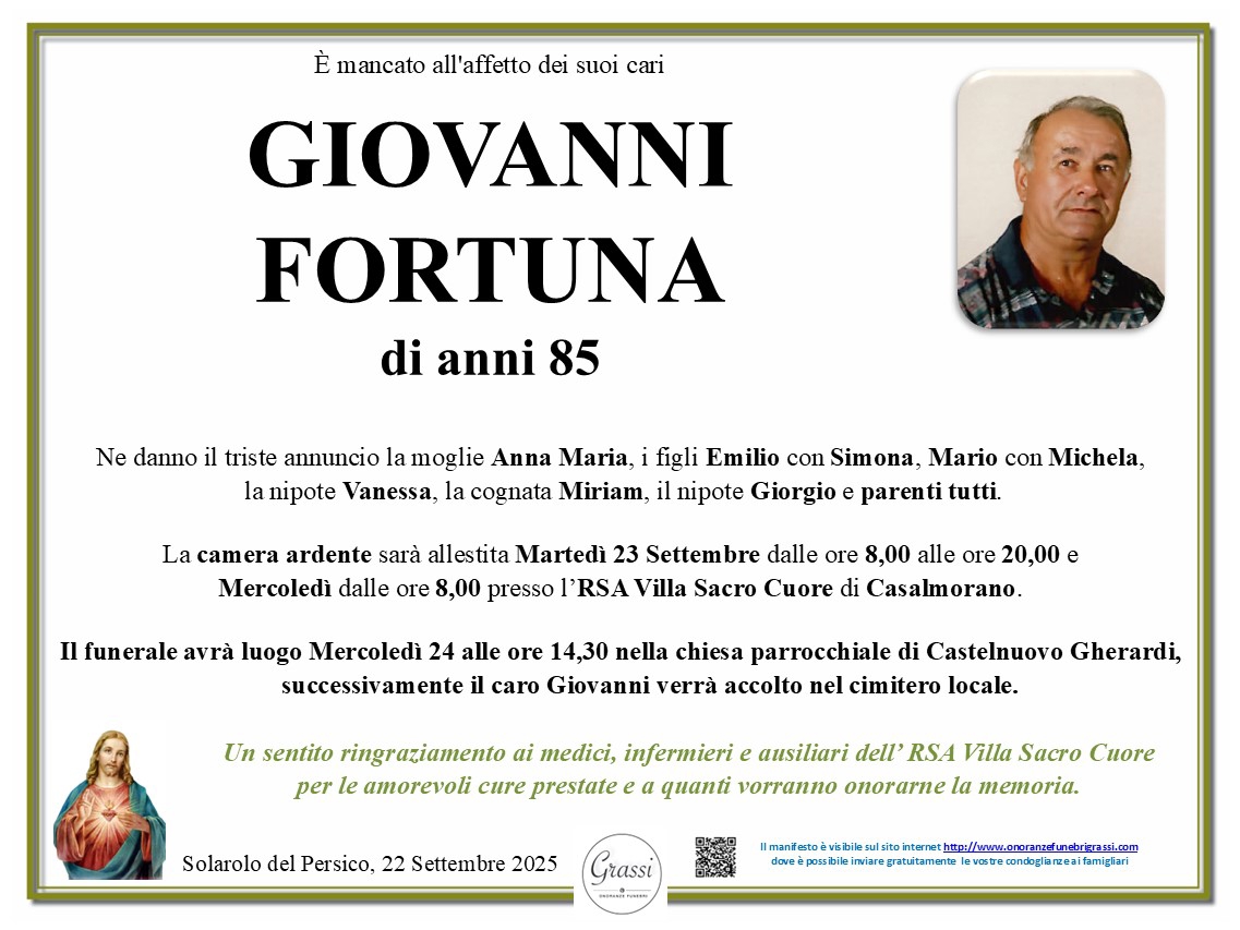 Necrologio di FORTUNA GIOVANNI