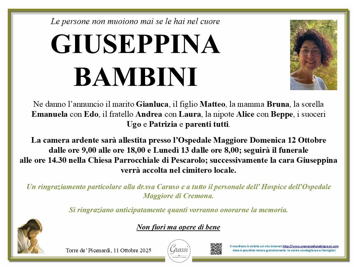 Necrologio di GIUSEPPINA BAMBINI