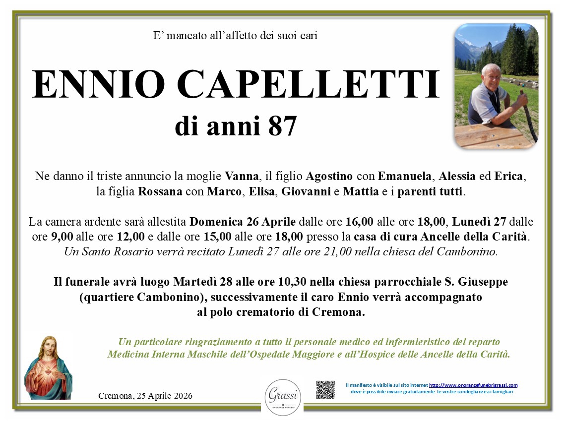Necrologio di ENNIO CAPELLETTI